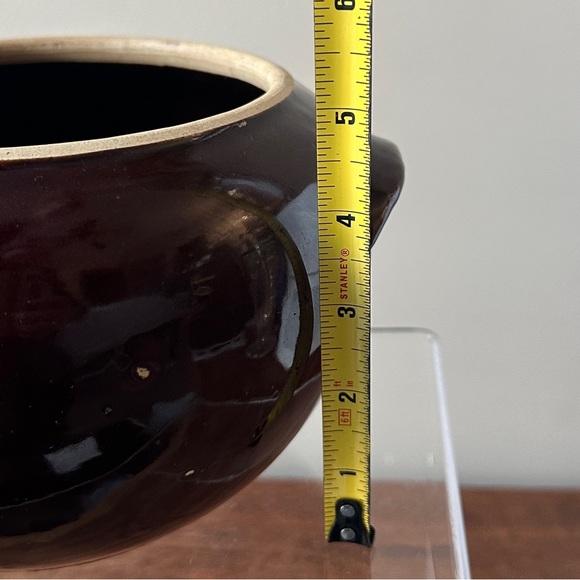 Vintage Stoneware Crock Brown Glaze Ceramic Planter Pot Bowl aside Handles USA - Picture 5 of 7